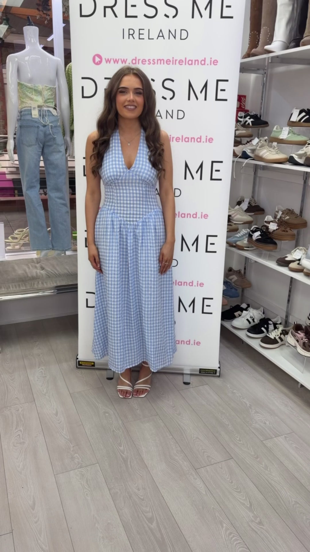 Nova Gingham Halter Neck Midi Dress - Blue
