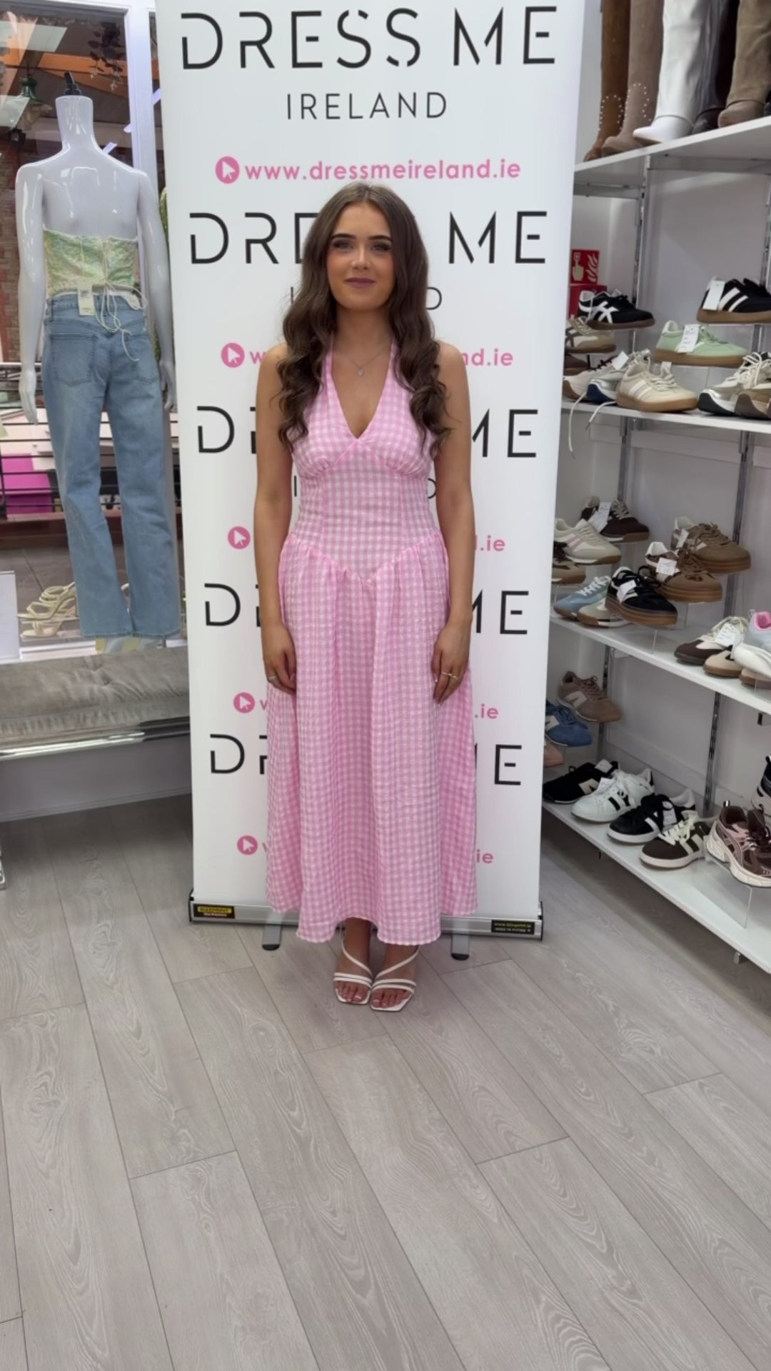 Nova Gingham Halter Neck Midi Dress - Pink
